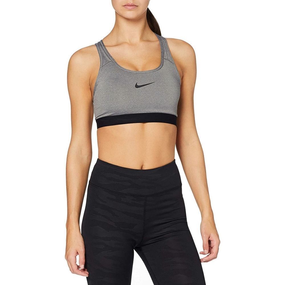 New! NIKE Pro Classic Racerback Medium Support Sports Bra Gray Black Size XS